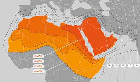 Footprint satelitu Atlantic Bird 7, 7,2W, beam Middle East - North Africa (MENA)