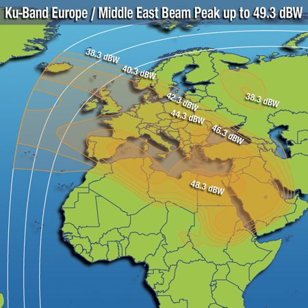 Footprint satelitu Intelsat 10, Europe/Middle East beam, obrzek: Intelsat