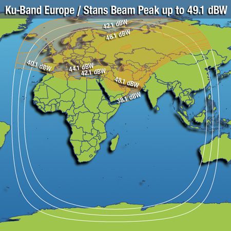 Footprint satelitu Intelsat 10, Europe/Stans beam, obrzek: Intelsat