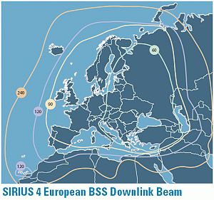Footprint satelitu Sirius 4, evropsk svazek