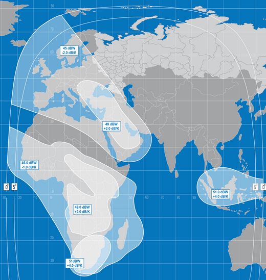 Footprint satelitu Jamal 402, European, South, steerable beam, obrzek: Gazprom